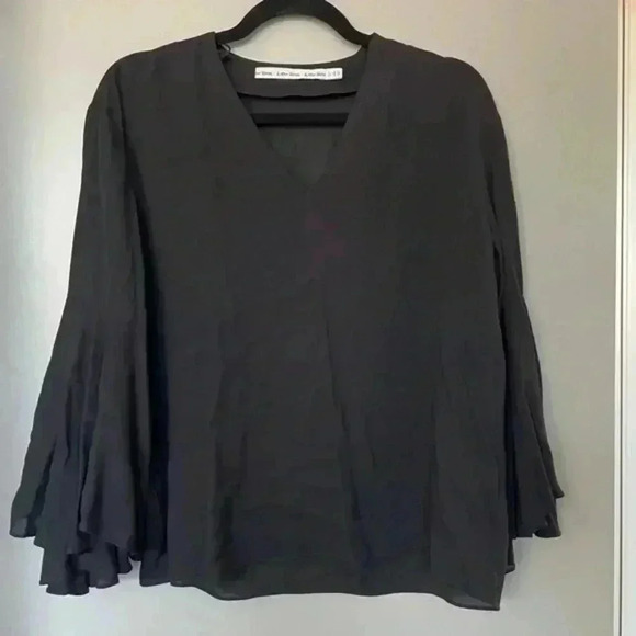 & Other Stories Black V-Neck Blouse with Flared Sleeves Size 4 - Picture 2 of 3